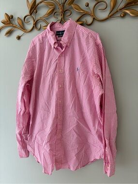 Ralph Lauren Men’s XL Pink Gingham 💯% Cotton Button-Down Shirt
